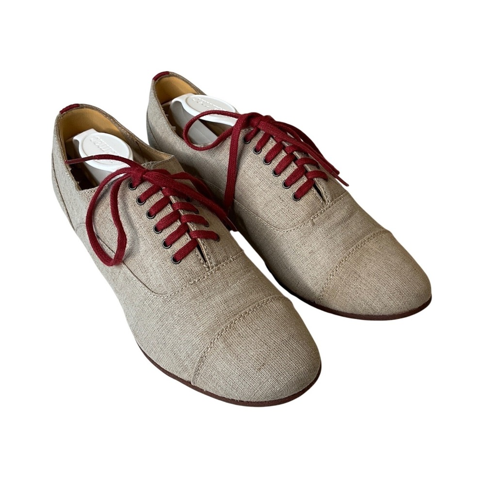 Sebago Handcrafted Flat Lace Up Hutton Cap Toe Natural Linen Oxford Academia 8.5